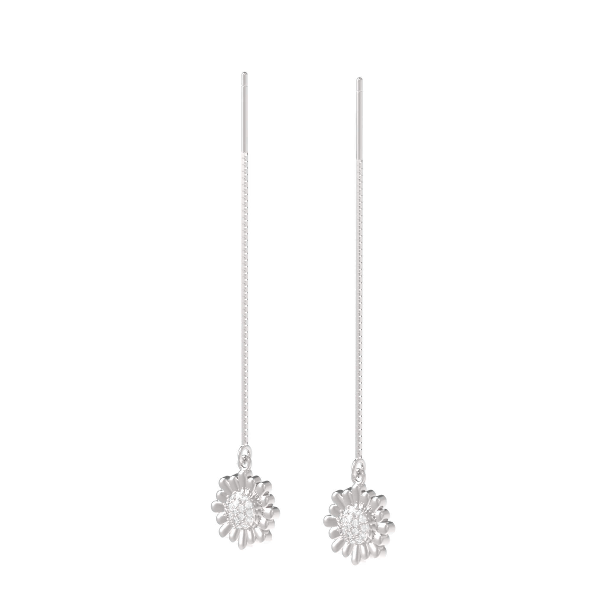 Sunflower Threader Earrings For Women, Hallmarked 925 Sterling Silver